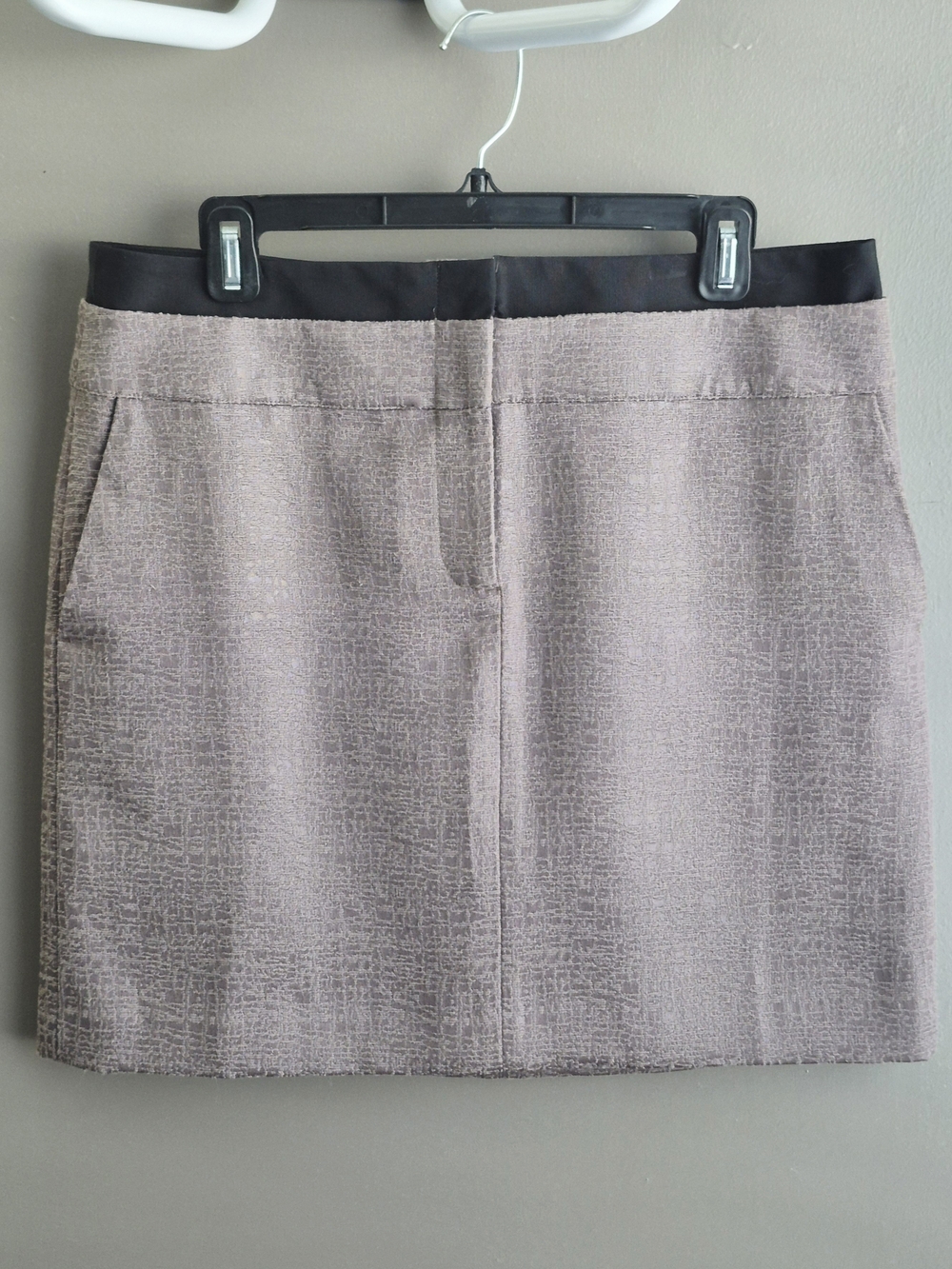 LOFT Taupe Textured Mini Skirt with Black Waistband